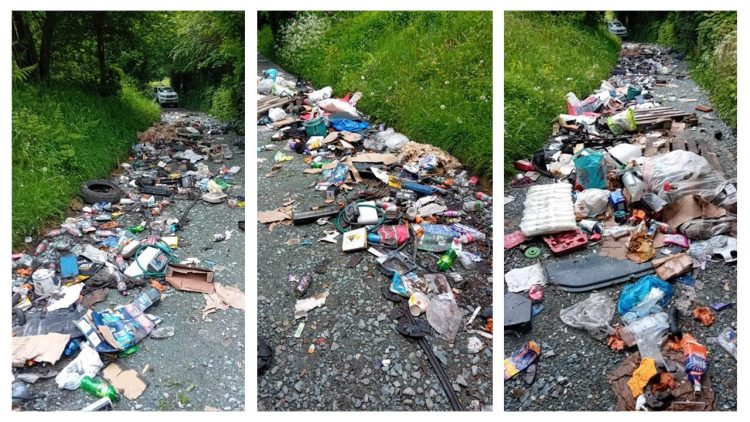 Some of the fly-tipped waste found in the lane near Trefonen
