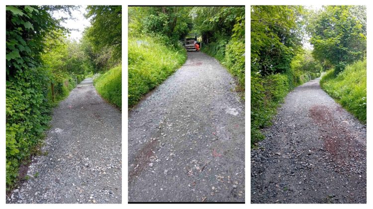 The lane after the fly-tipped waste was cleared.