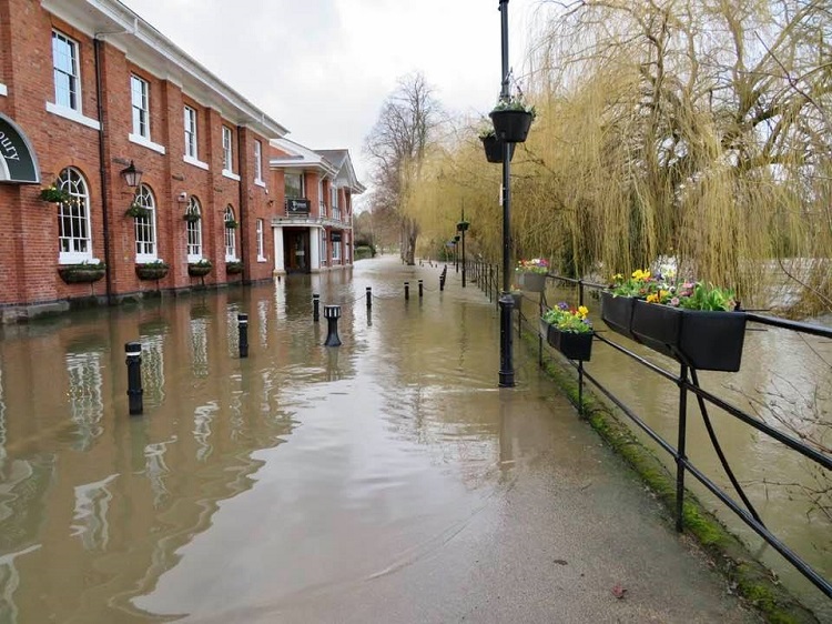 Victoria Quay, Shrewsbury, during the floods of early 2020