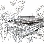 A line drawing of a leisure centre