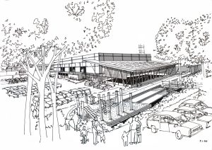 A line drawing of a leisure centre