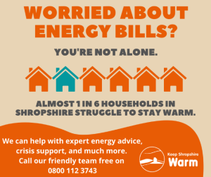 An image showing people in Shropshire how to get support if they are worried about their energy bills.