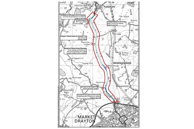 Map showing the stretch of the A529 on which work is set to be carried out.