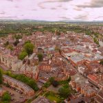Shrewsbury town centre from a drone