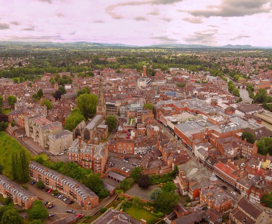 Shrewsbury town centre from a drone