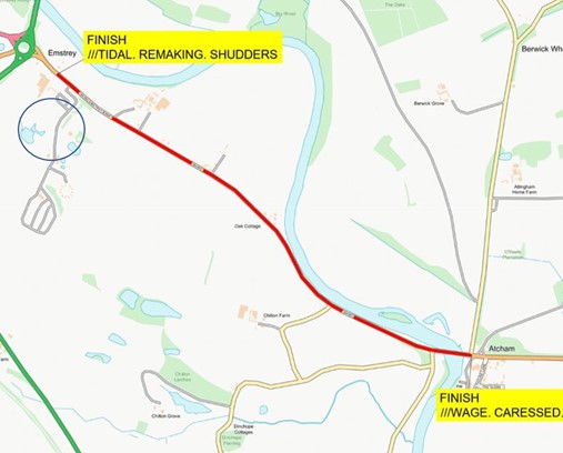 Map showing the stretch of the B4380 that will be surface dressed