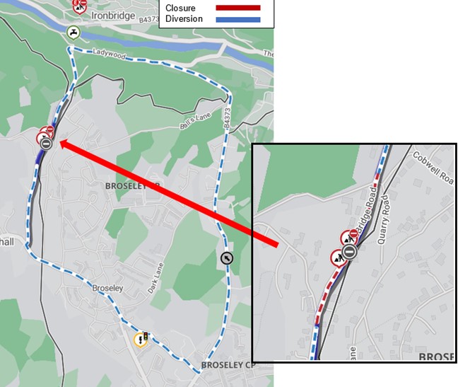 Drainage work on Bridge Bank in Broseley from Monday 22 January 