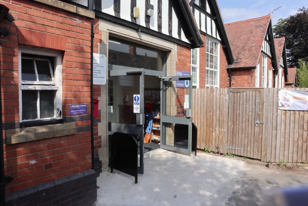 Brownlow Community Centre, Whitchurch after grant funding – new, user-friendly doors fitted.