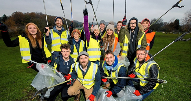 An image of groups from DM Recruitment and Shropshire Council ahead of the charity litter pick at Birchmeadow Park in Broseley
