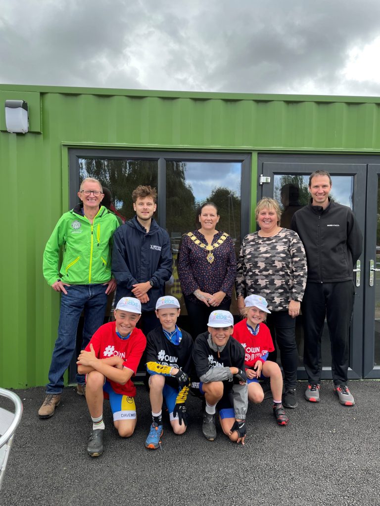 People outside the new clubhouse for cyclists at Shrewsbury Sports Village
