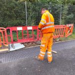 A work person at Shrewsbury Sports Village's cycle track