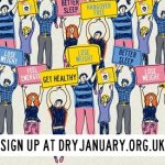 Characters holding up health messages about Dry January 2017