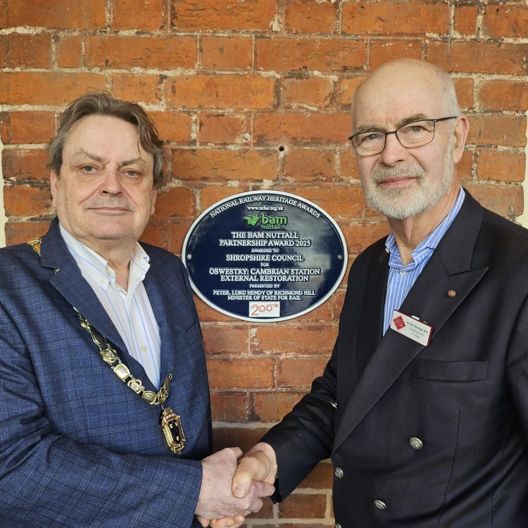 Duncan Borrowman, Chairman of Shropshire Council, and Andy Savage MBE, Chairman of the National Railway Heritage Awards