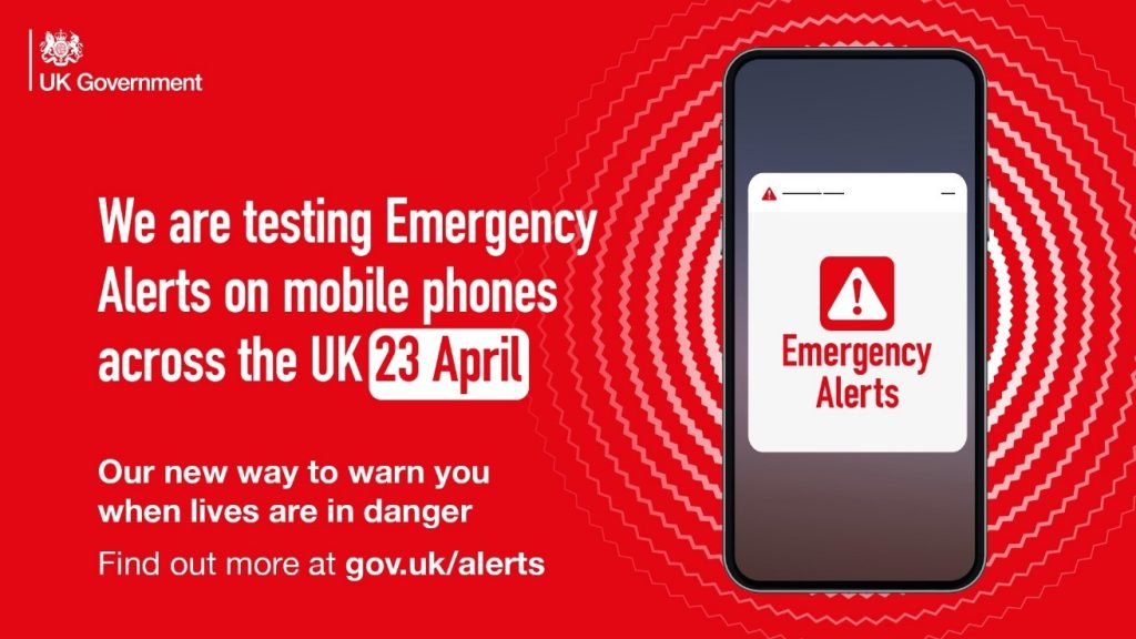 Emergency Alerts on mobile phones - Sunday 23 April 2023 at 3pm infographic