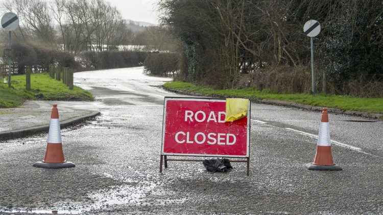 Flooded road in Atcham