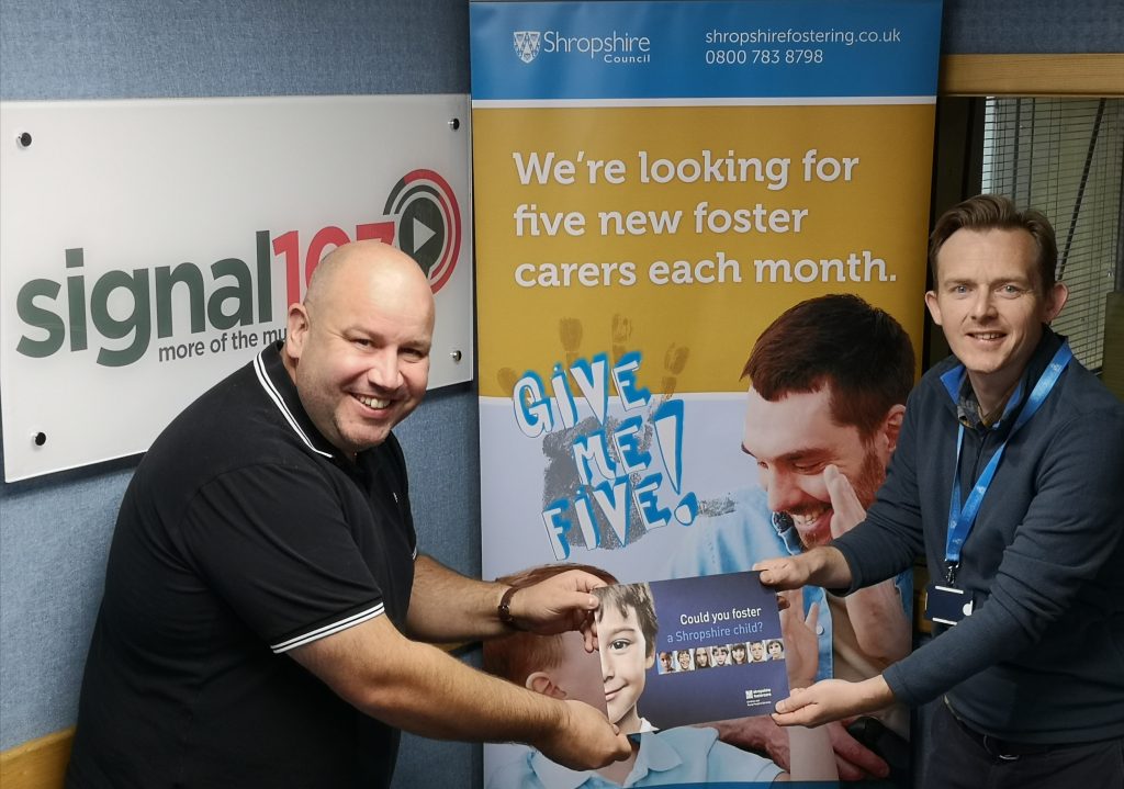 People launching Signal 107 Breakfast Show presenter Dickie Dodd and Ian Groom from Shropshire Fostering launch the new campaign”