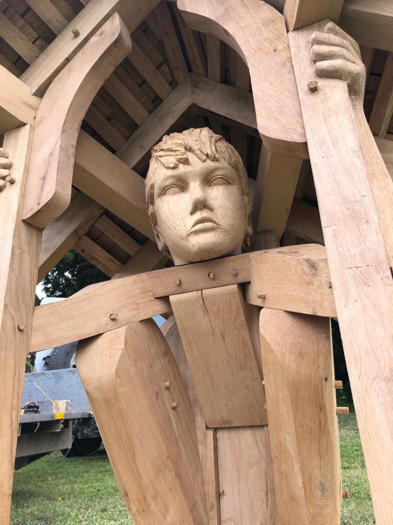 John Merrill’s wooden sculpture, "Refuge", is a popular artwork in the Jebb Garden next to The Mere in Ellesmere.