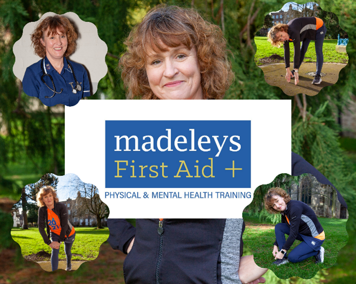 Louise Madeley, of Madeleys First Aid Plus in Much Wenlock, holding an advertising sign