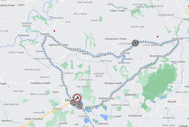 Map showing the diversion route that will be in place while the road is closed