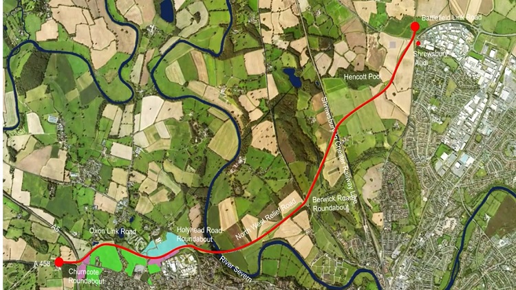 map showing the route of the north west relief road