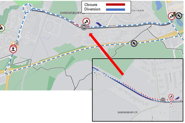 Night closure of Oteley Road Shrewsbury for lining work