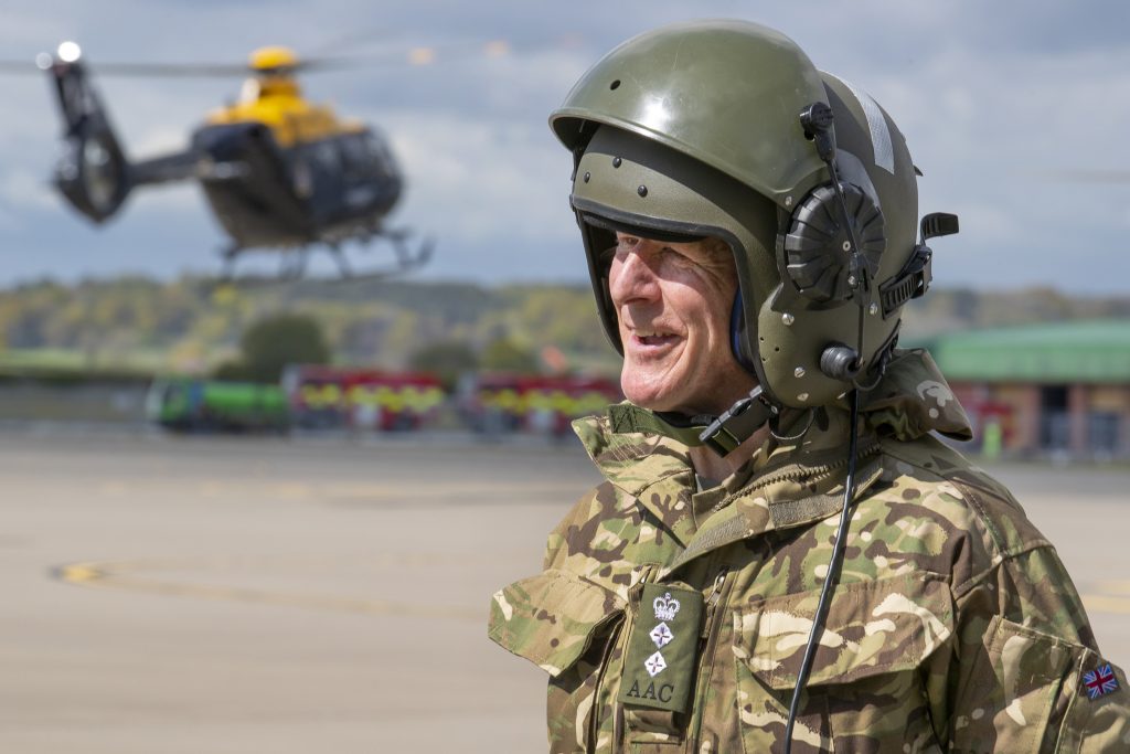MOD Crown Copyright 2023): Colonel Tim Peake, Honorary Colonel of 9 Regiment Army Air Corps, at RAF Shawbury.