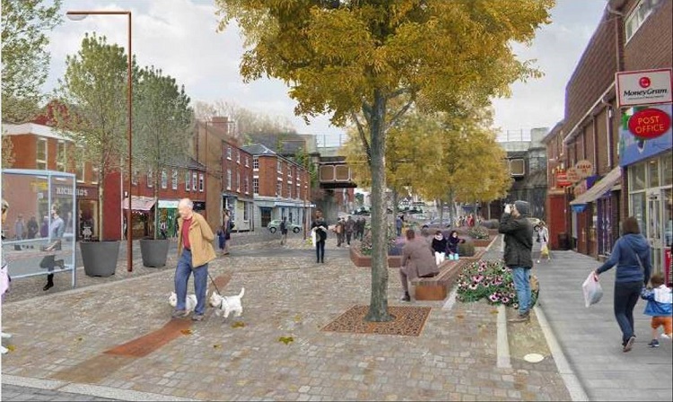 How the street scene will look with improved high quality stone paving, new street furniture and a much more user friendly feel to the town centre.