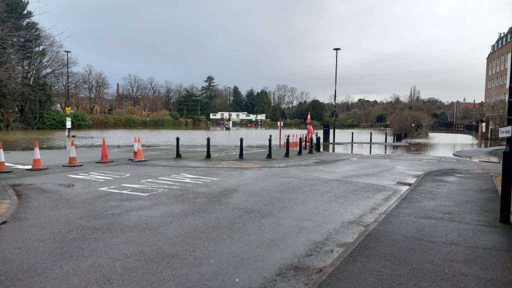 St Julian's Friars Car Park, Shrewsbury flooding: Wed 3 Jan 2024 approximately 10.30am