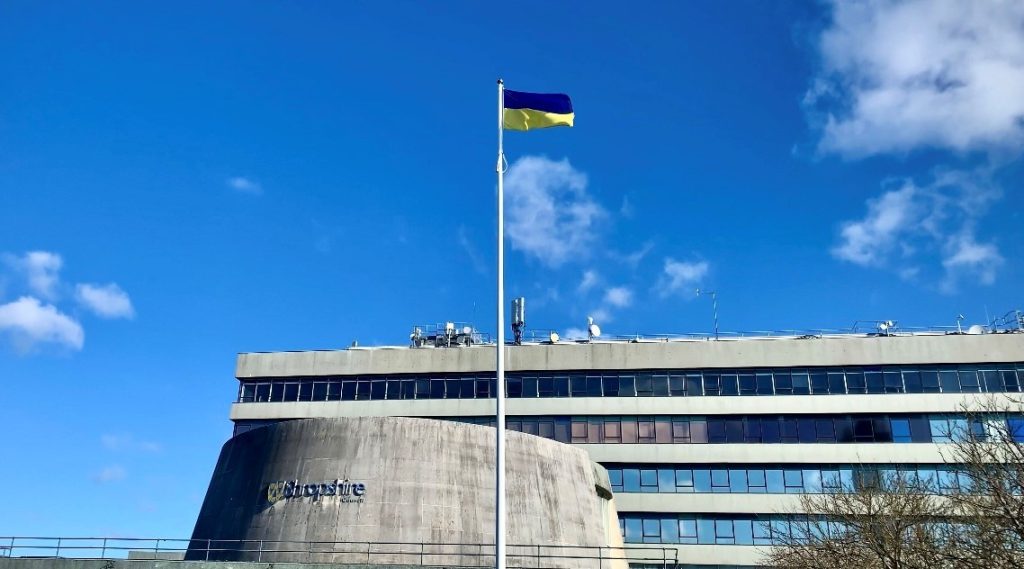 Ukraine flag flying at Shirehall, Shrewsbury