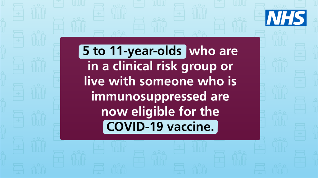 Immunosuppressed 5-11 year olds now eligible for a COVID-19 vaccine infographic